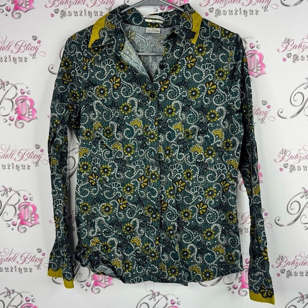 Van Heusen Studio Green Yellow Patterned Shirt slim fit dotted design buttons